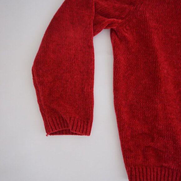 Vintage Alfred Dunner Red Floral Embroidered Chenille Knit Sweater Grandmacore L - Picture 8 of 9